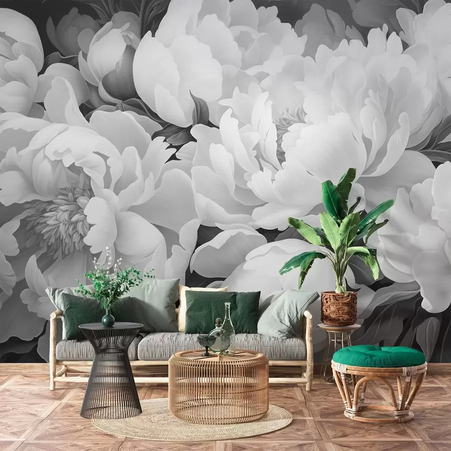 murales de pared Peonías blancas y negras w02262