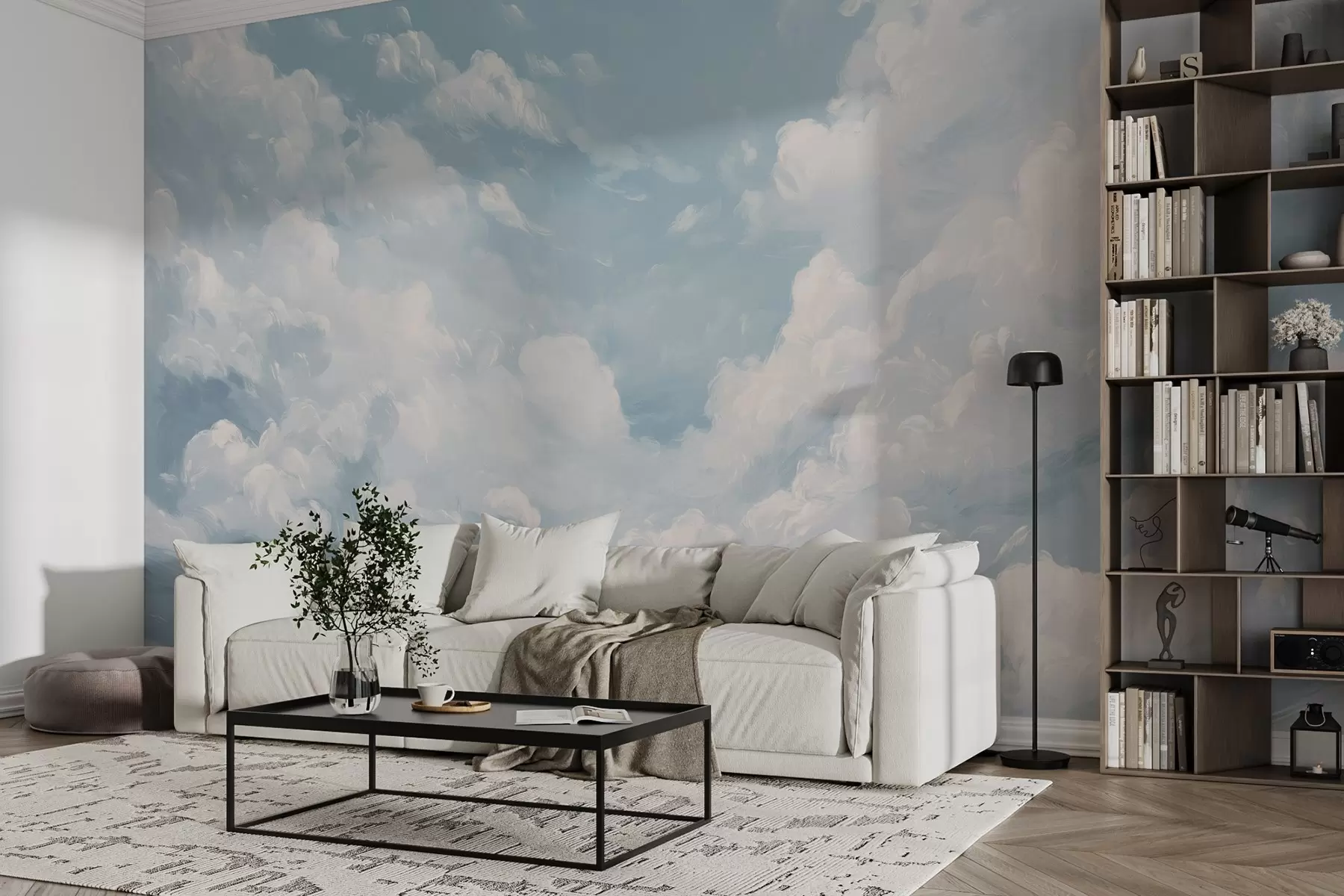 murales de pared Cielo azul con pinceladas simuladas de óleo w02313
