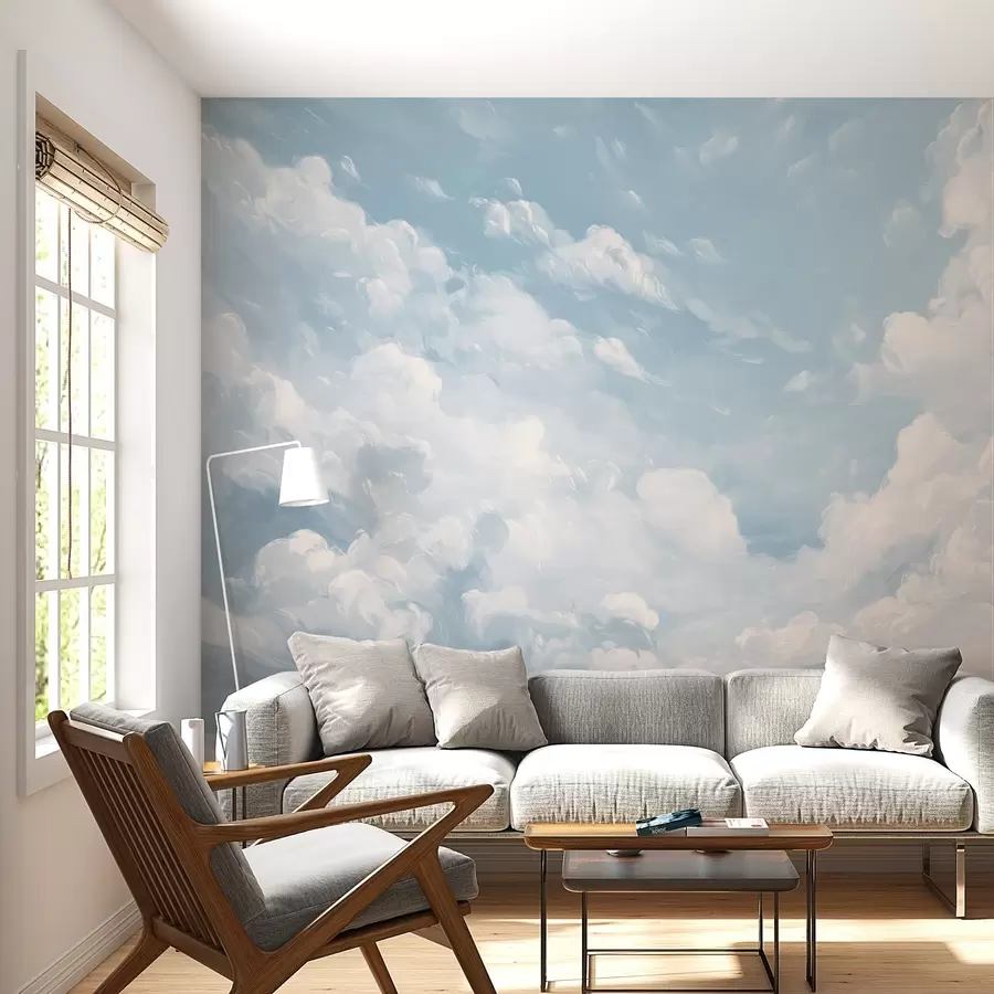 murales de pared Cielo azul con pinceladas simuladas de óleo w02313