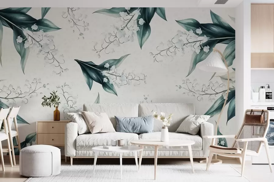 murales de pared delicados lirios del valle sobre fondo claro w02292