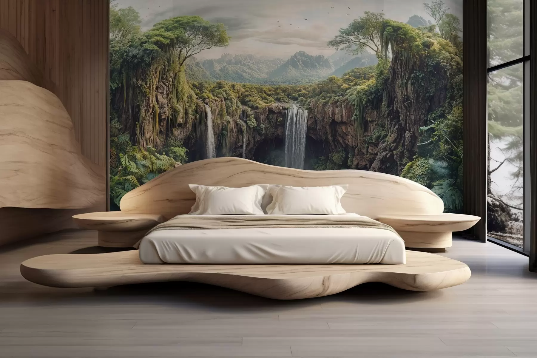 murales de pared gran panorámica del cañón con árboles y una cascada w02294