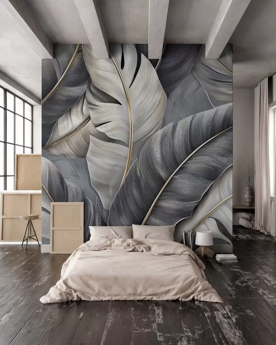 murales de pared lujoso papel pintado con grandes hojas tropicales w02342
