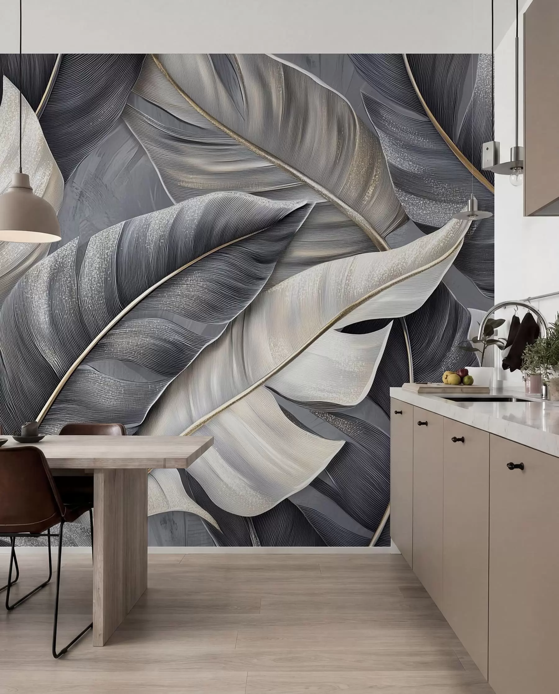 murales de pared lujoso papel pintado con grandes hojas tropicales w02342