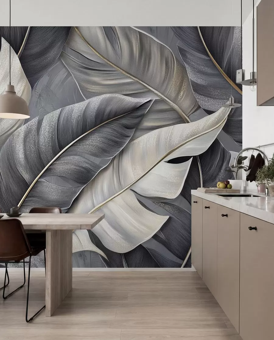murales de pared lujoso papel pintado con grandes hojas tropicales w02342