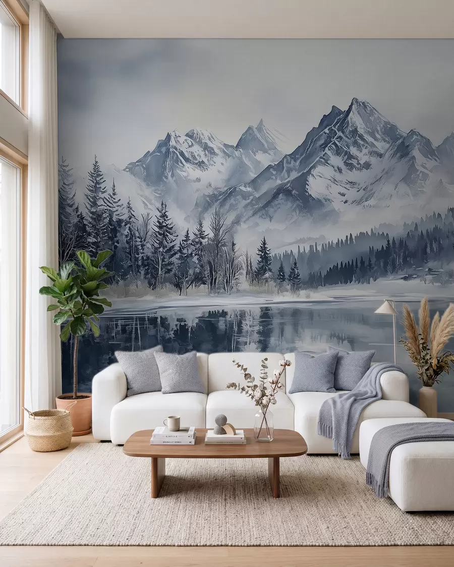 murales de pared Bosque y cumbres nevadas w02358