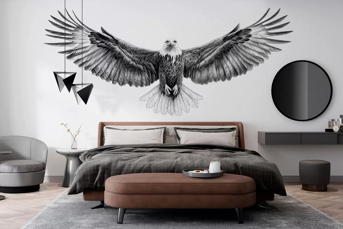 murales de pared Águila voladora, dibujo a lápiz, pájaros, minimalismo w02370