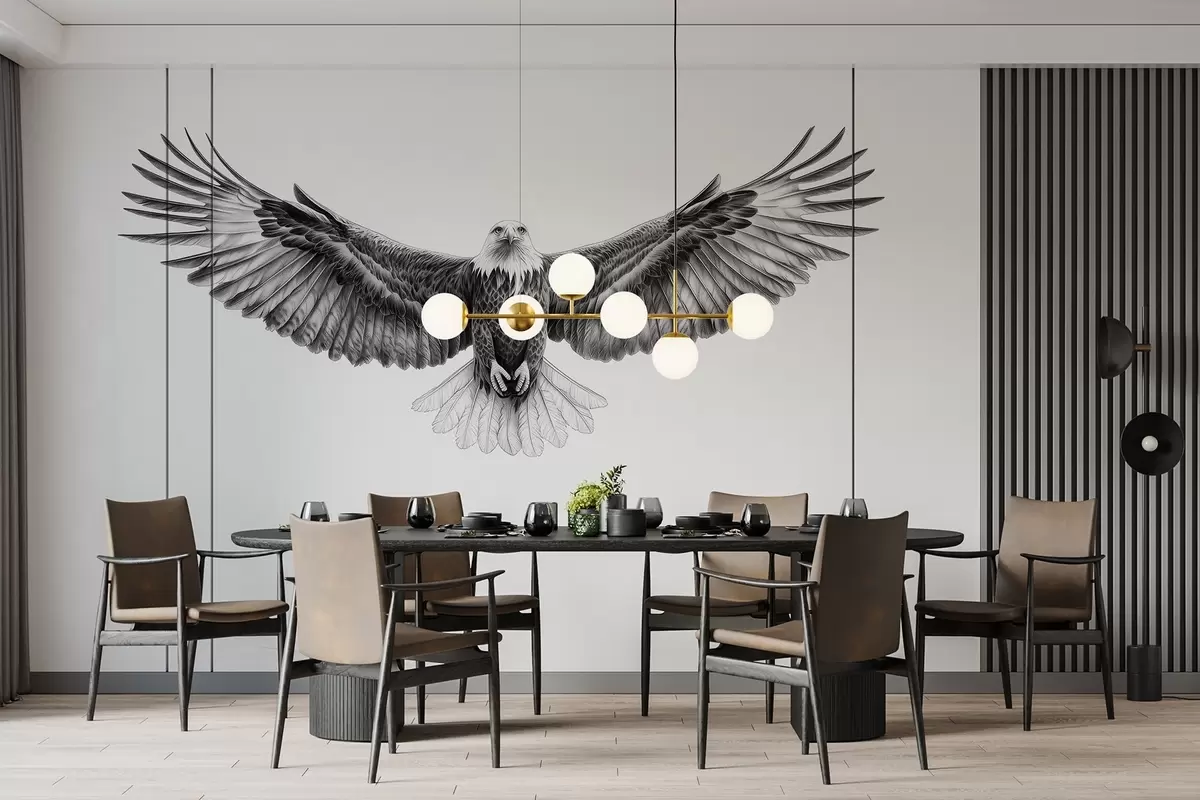 murales de pared Águila voladora, dibujo a lápiz, pájaros, minimalismo w02370
