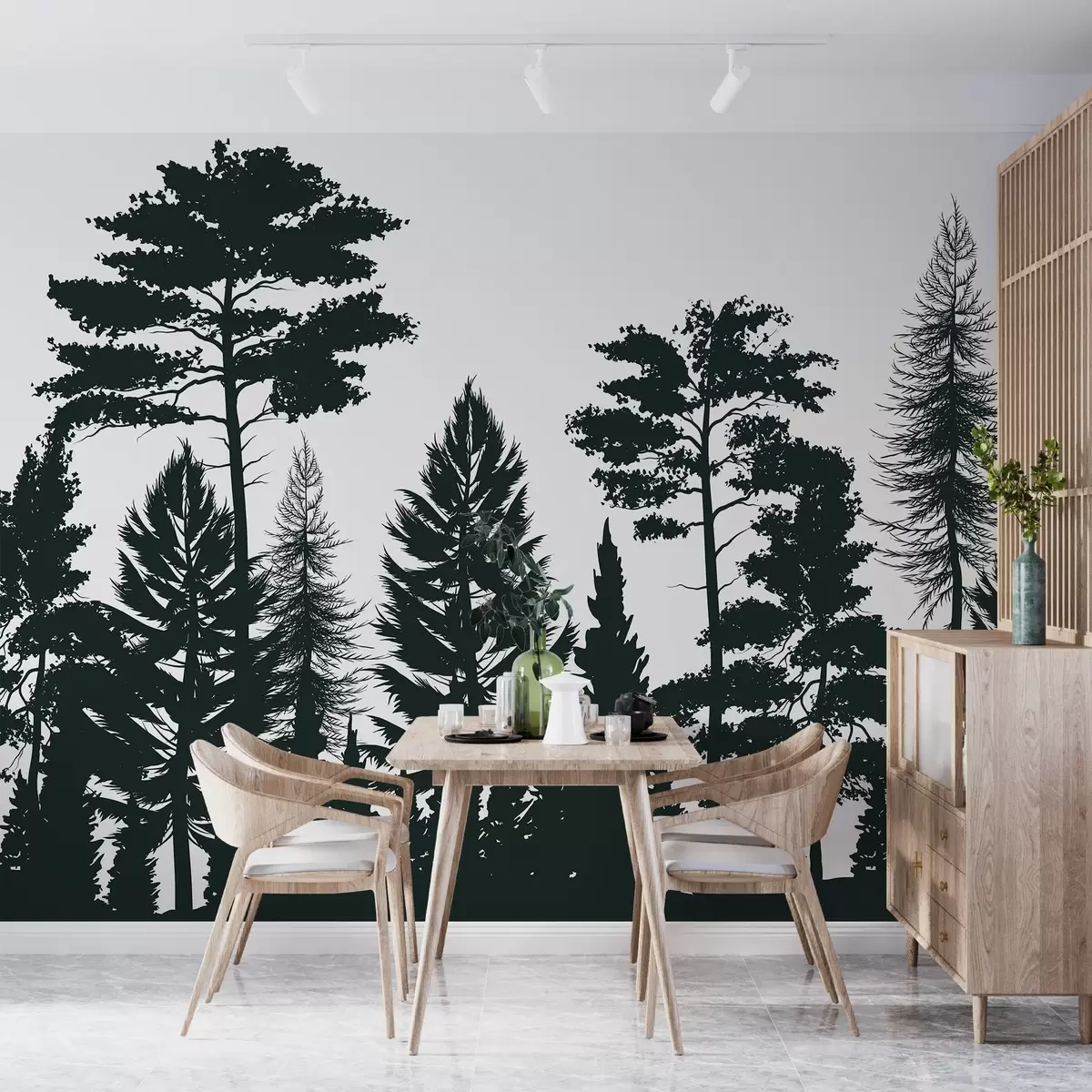 murales de pared Árboles en un motivo verde oscuro w02361