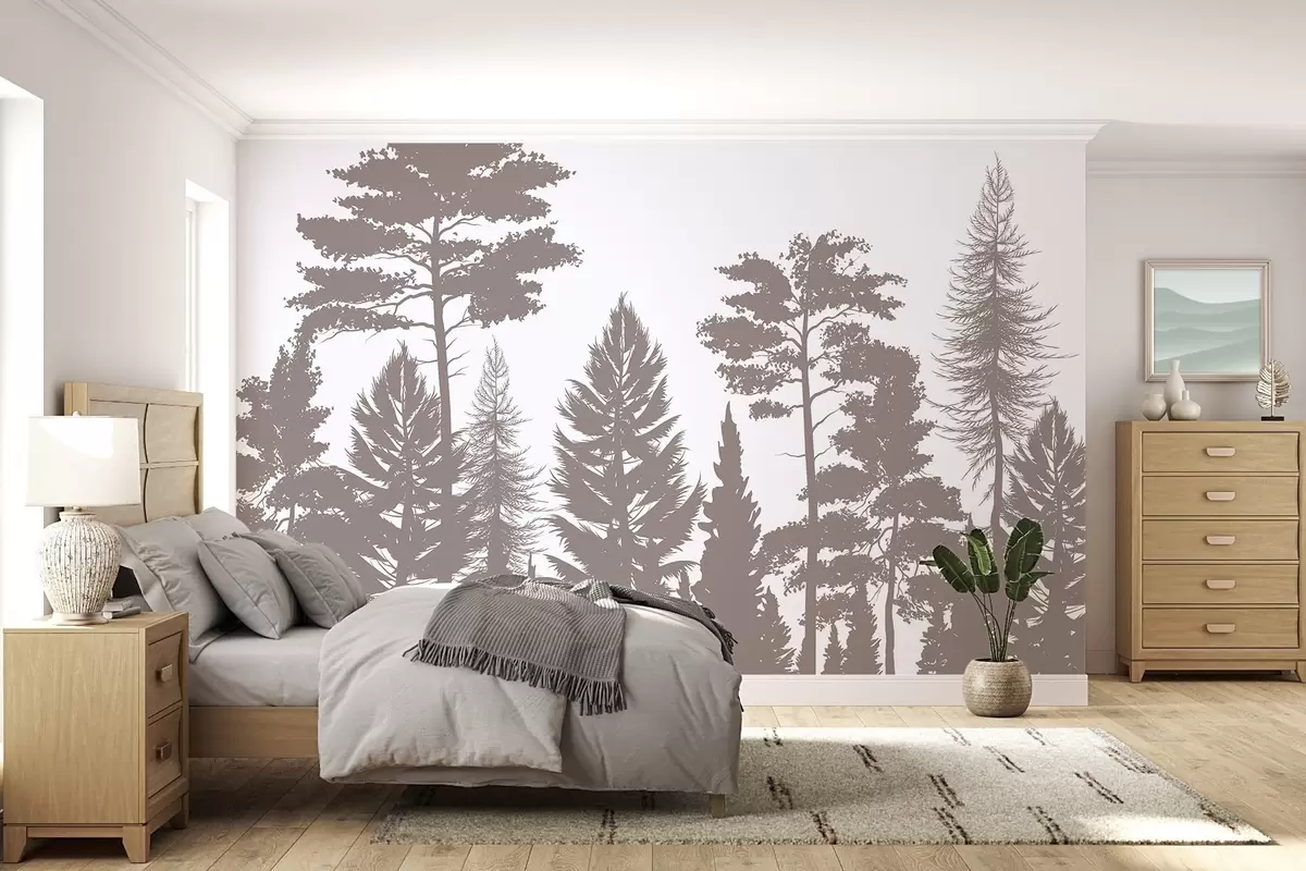 murales de pared Árboles con motivos en beige y marrón w02361v2