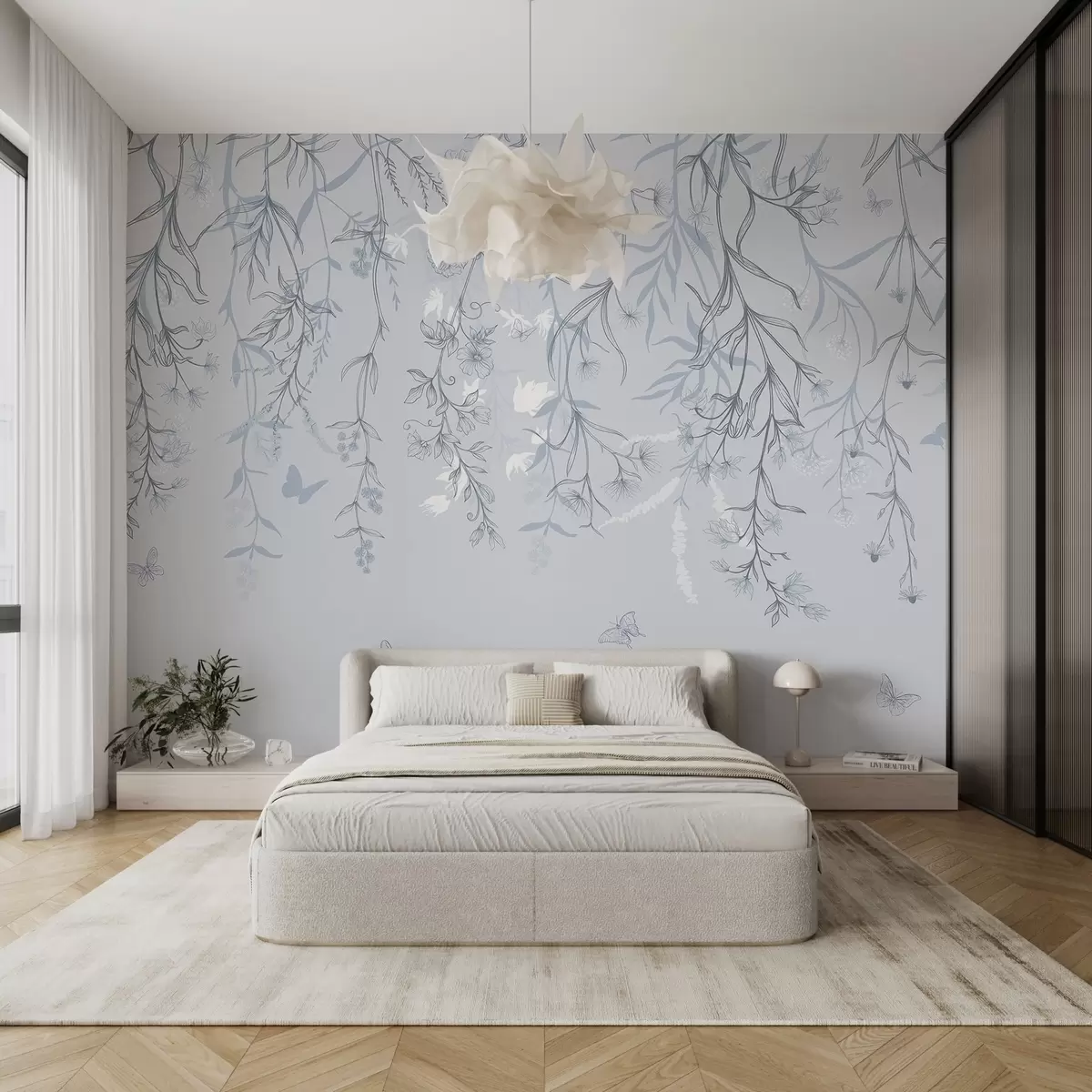 murales de pared Delgadas flores lineales que cuelgan de la montaña w02007v1