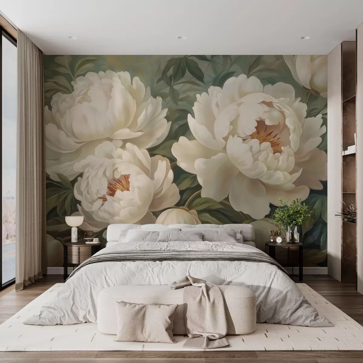 murales de pared Delicadas peonías en colores pastel w02252