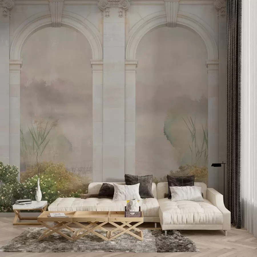 murales de pared Arcos de luz con arbustos y flores w02371v1