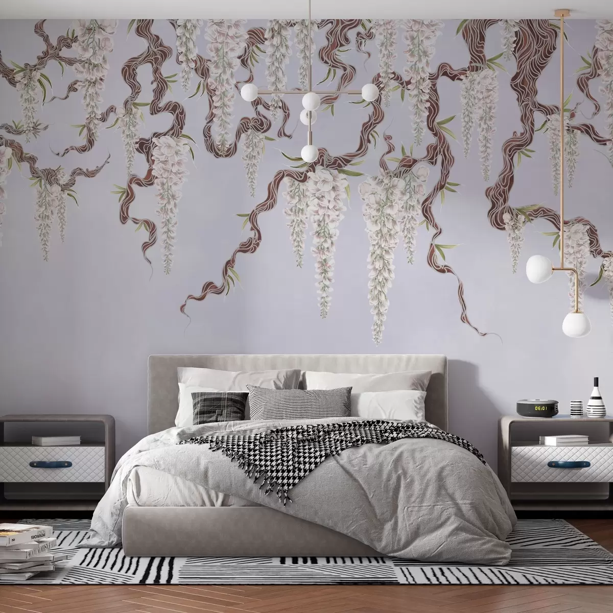 murales de pared Glicinias rosas sobre un fondo grunge claro y pastel w02372v2