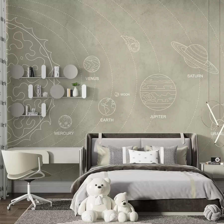 murales de pared Sistema solar de estilo minimalista sobre un fondo de textura beige w02344