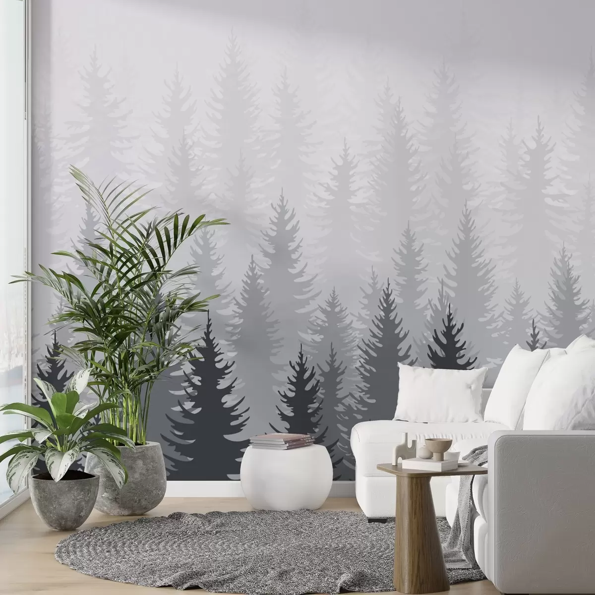 murales de pared Bosque de coníferas en la niebla w02386