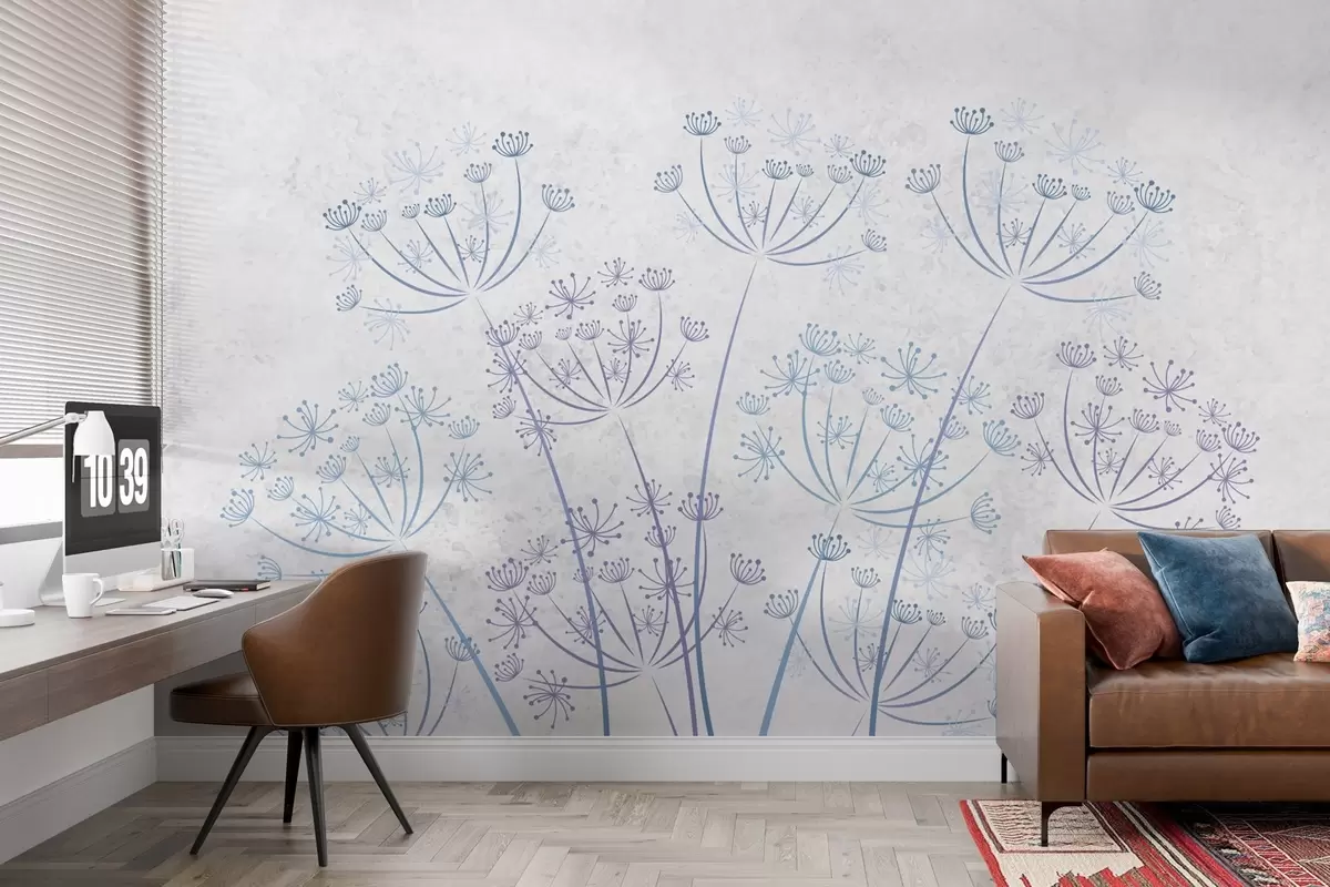 murales de pared Dientes de león sobre un fondo gris w02396