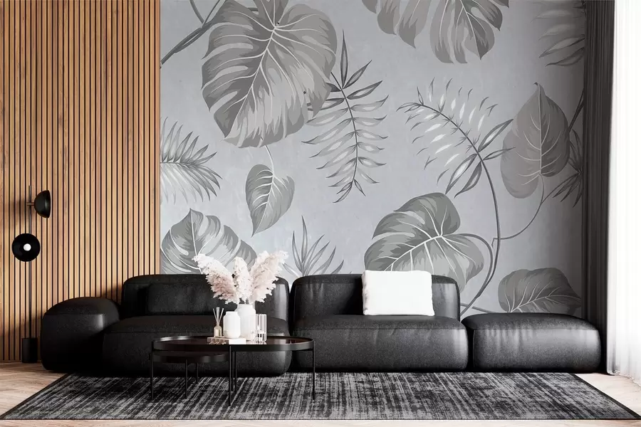 murales de pared Patrón con hojas tropicales w02300