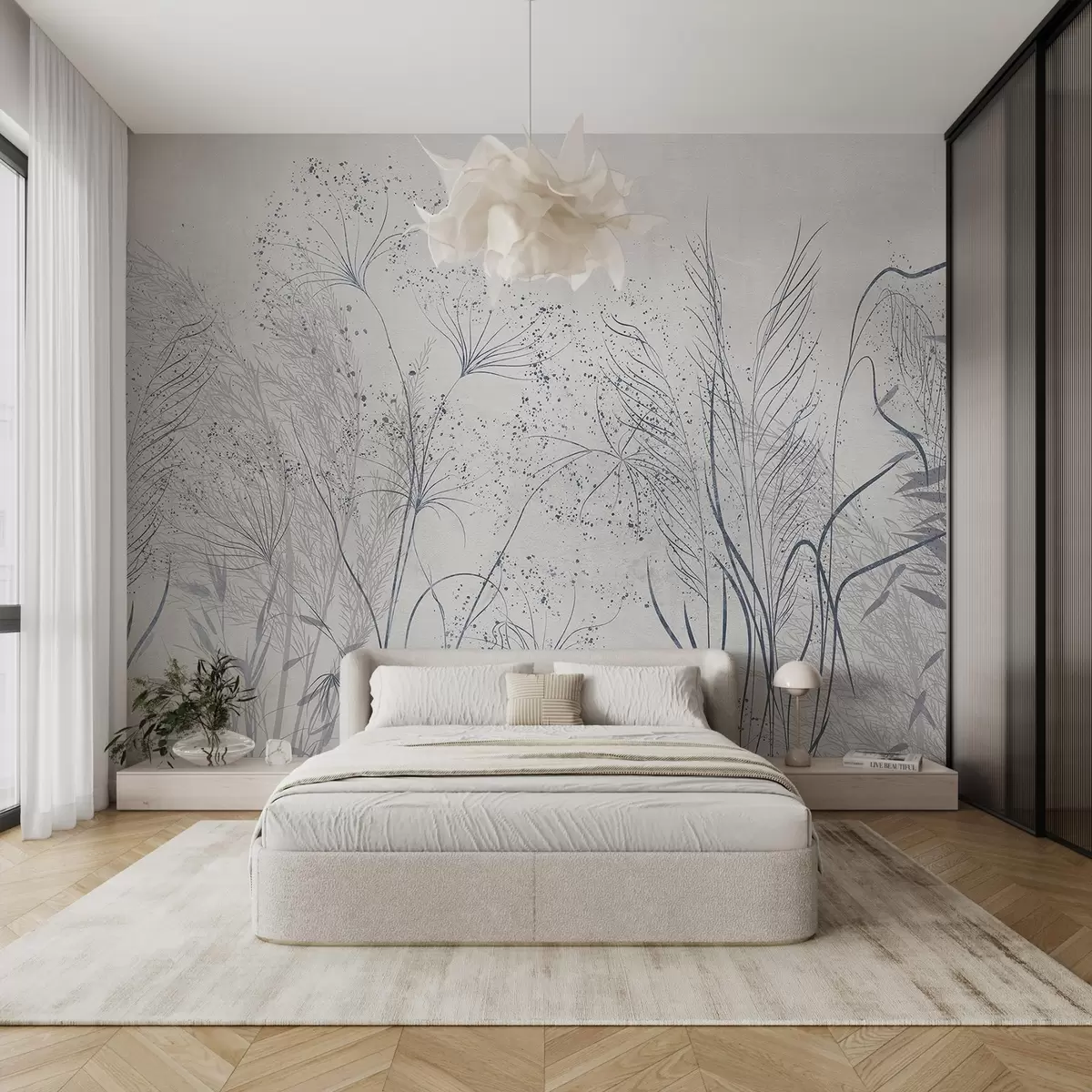 murales de pared Dibujo botánico en gris w08441v1