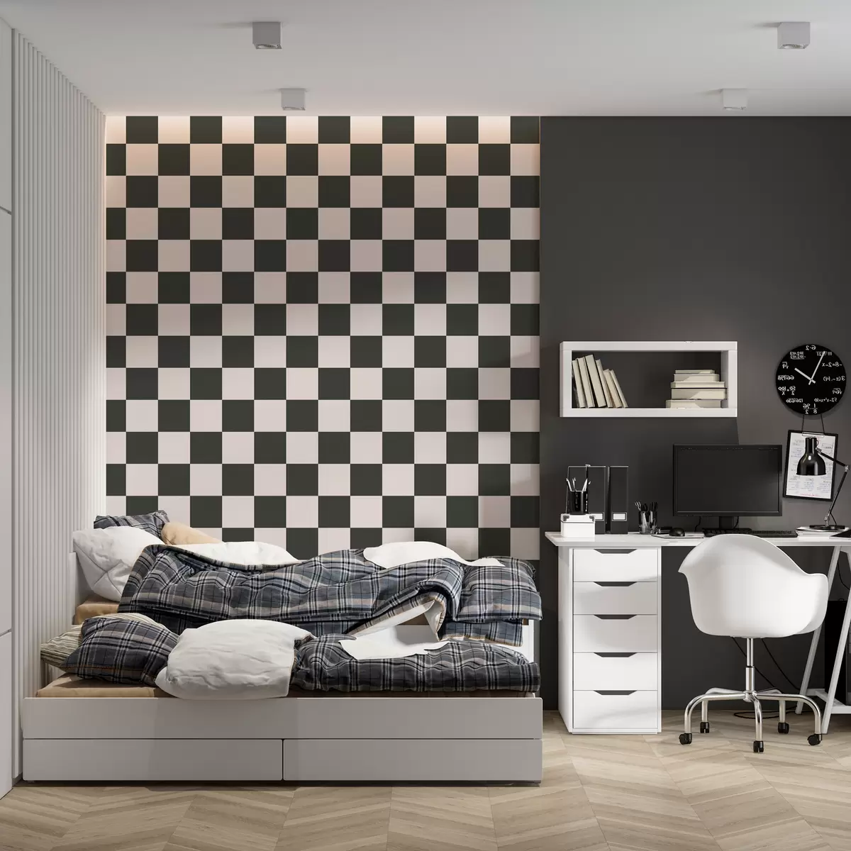 murales de pared Papel pintado geométrico en blanco y negro w01922