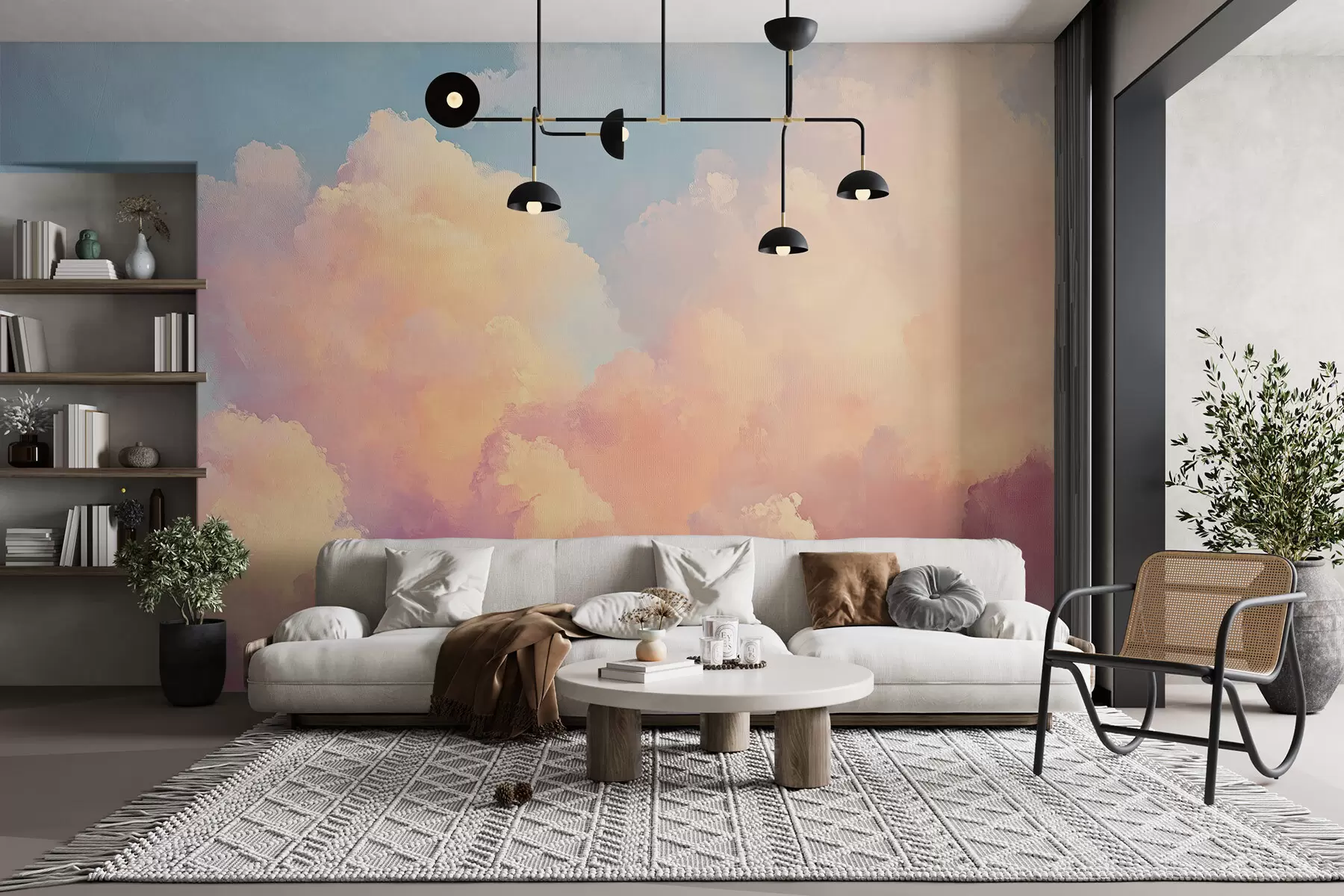 murales de pared Cielo suave con tonos azul-rosa w08455