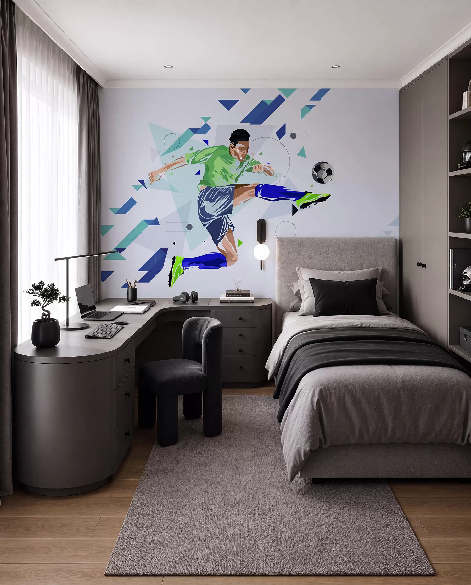 murales de pared Disparo de fútbol en vuelo w02401