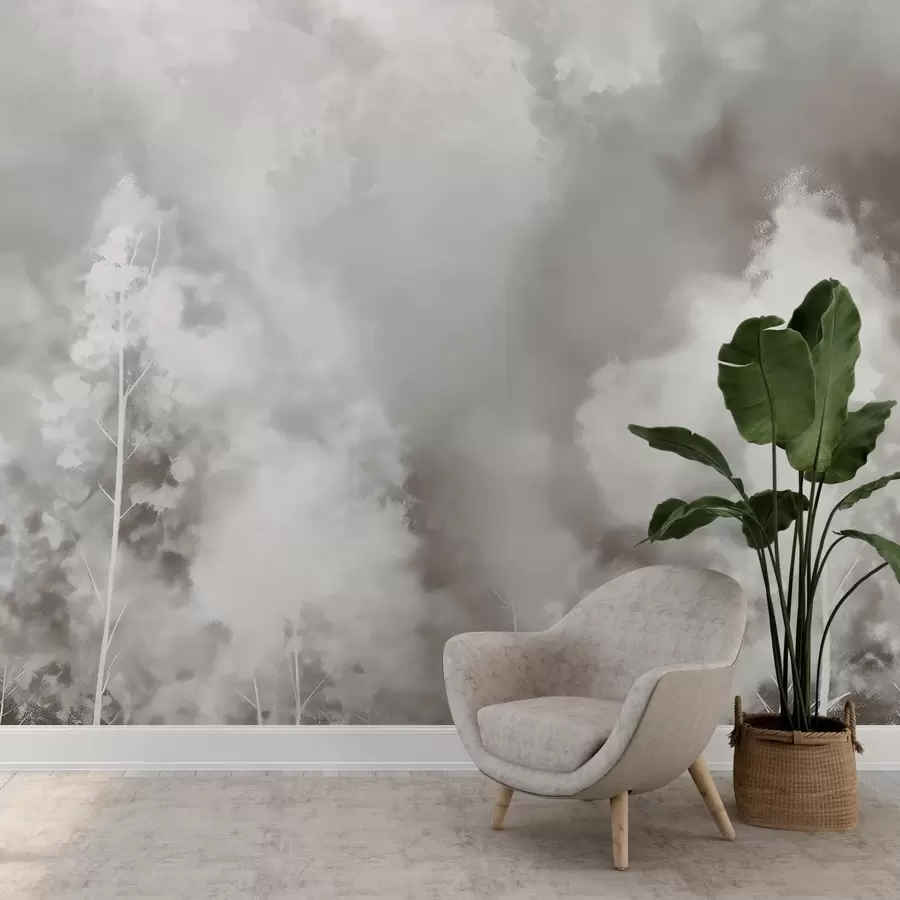 murales de pared Bosque elegante en colores pastel, efecto tiza en la pared w02412v1