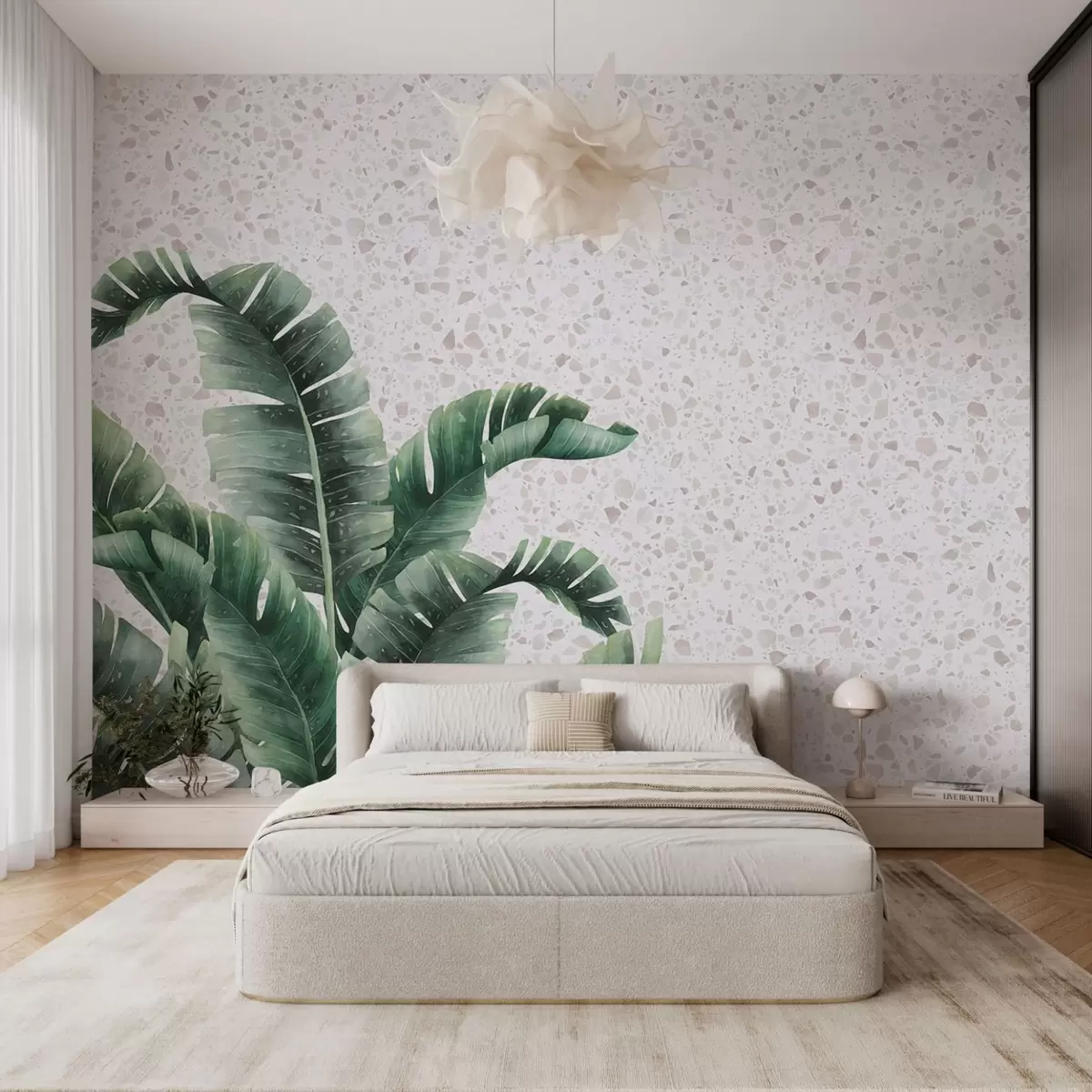 murales de pared Hojas tropicales y fondo de terrazo w02376
