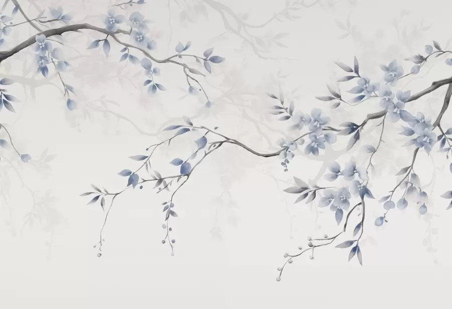 murales de pared Ramas de moda con flores y hojas w02449