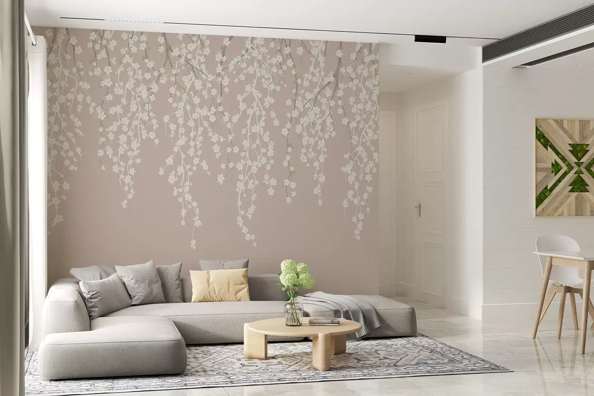 murales de pared Ramas delicadas con flores sobre fondo pastel w02479v2