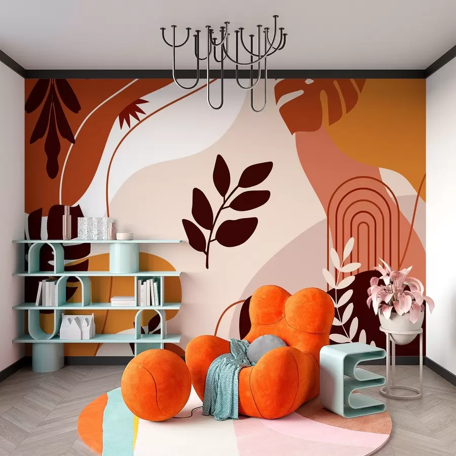 murales de pared Patrón abstracto con siluetas de hojas w02462