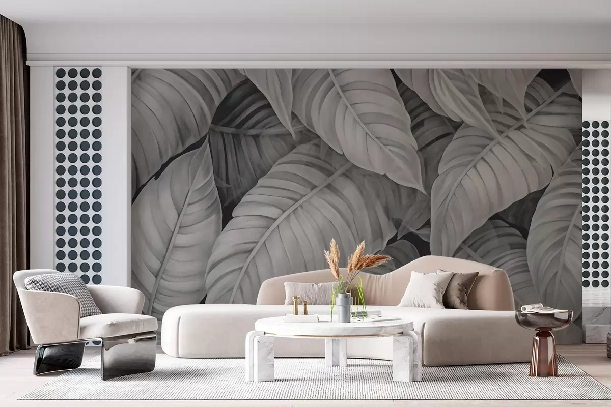 murales de pared Imagen monocroma de hojas tropicales w02463