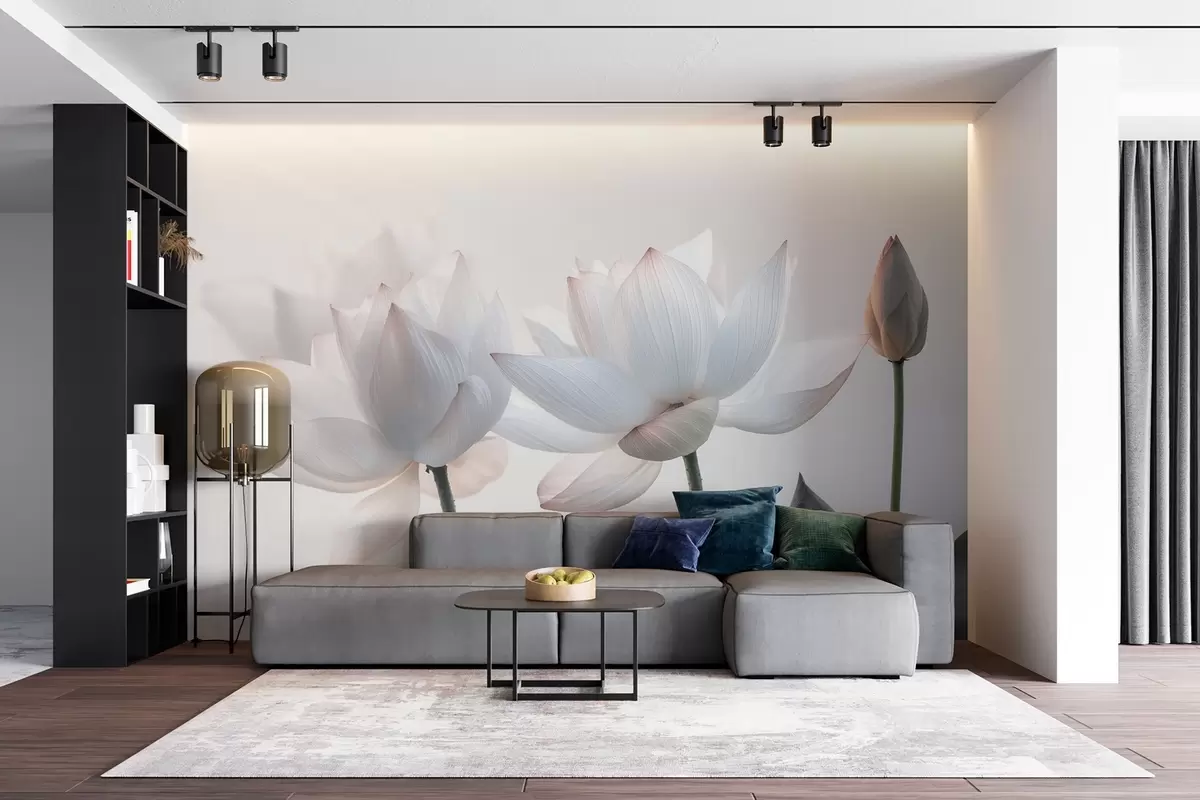 murales de pared Suaves flores de loto con pétalos y hojas w08488