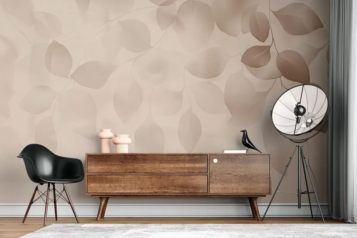 murales de pared Abstracción floral de hojas en tonos suaves w08492