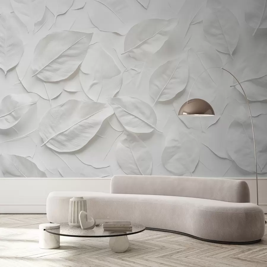 murales de pared Abstracción floral blanca de hojas w08494