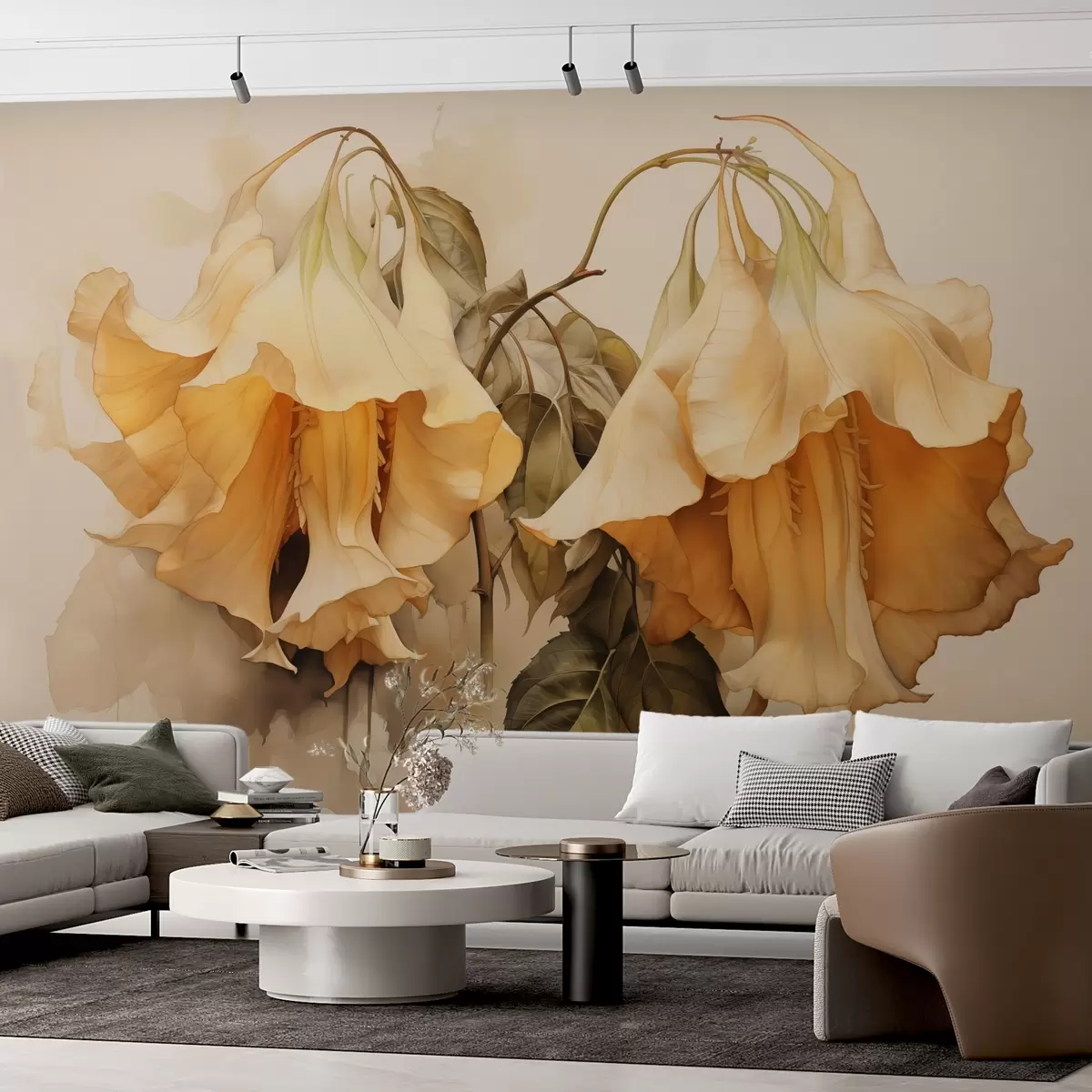 murales de pared Flores amarillo anaranjado imitación acuarela w02467