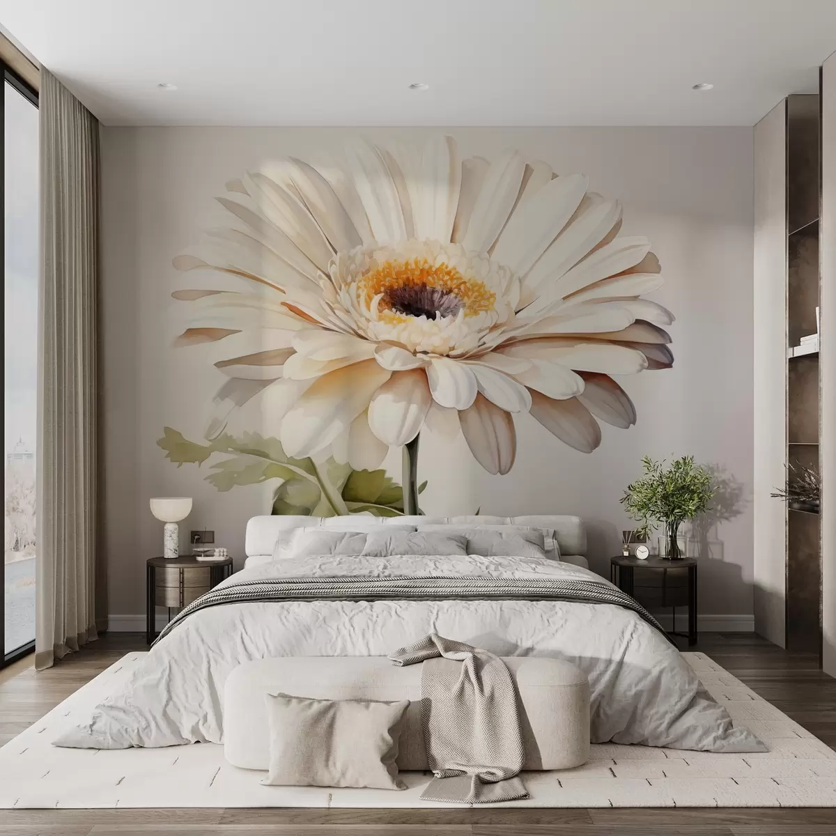 murales de pared Pintura acuarela imitación flor blanca w02474