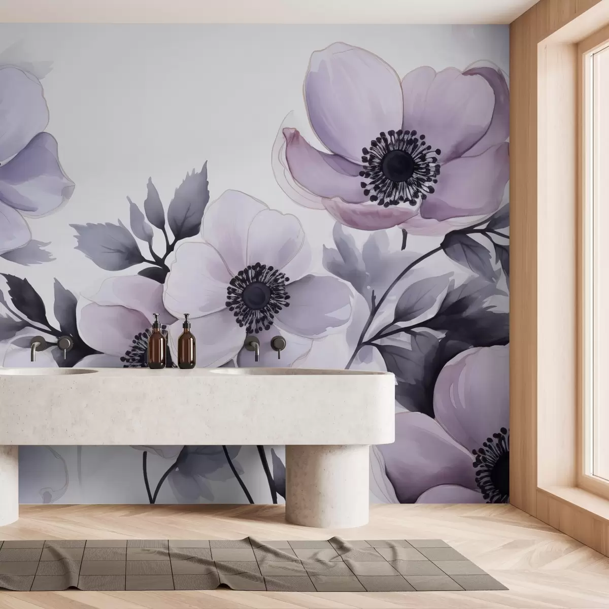 murales de pared Flores violeta púrpura imitación acuarela w02494