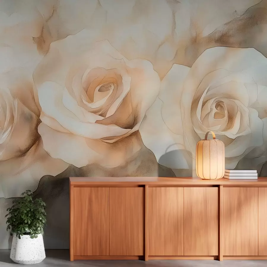 murales de pared Hermosas rosas, estilo acuarela, colores beige, bohemio w02492