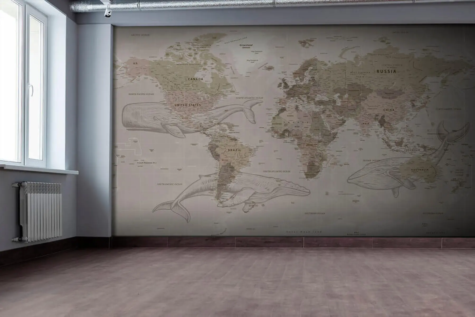murales de pared Mapamundi con ballenas u50449