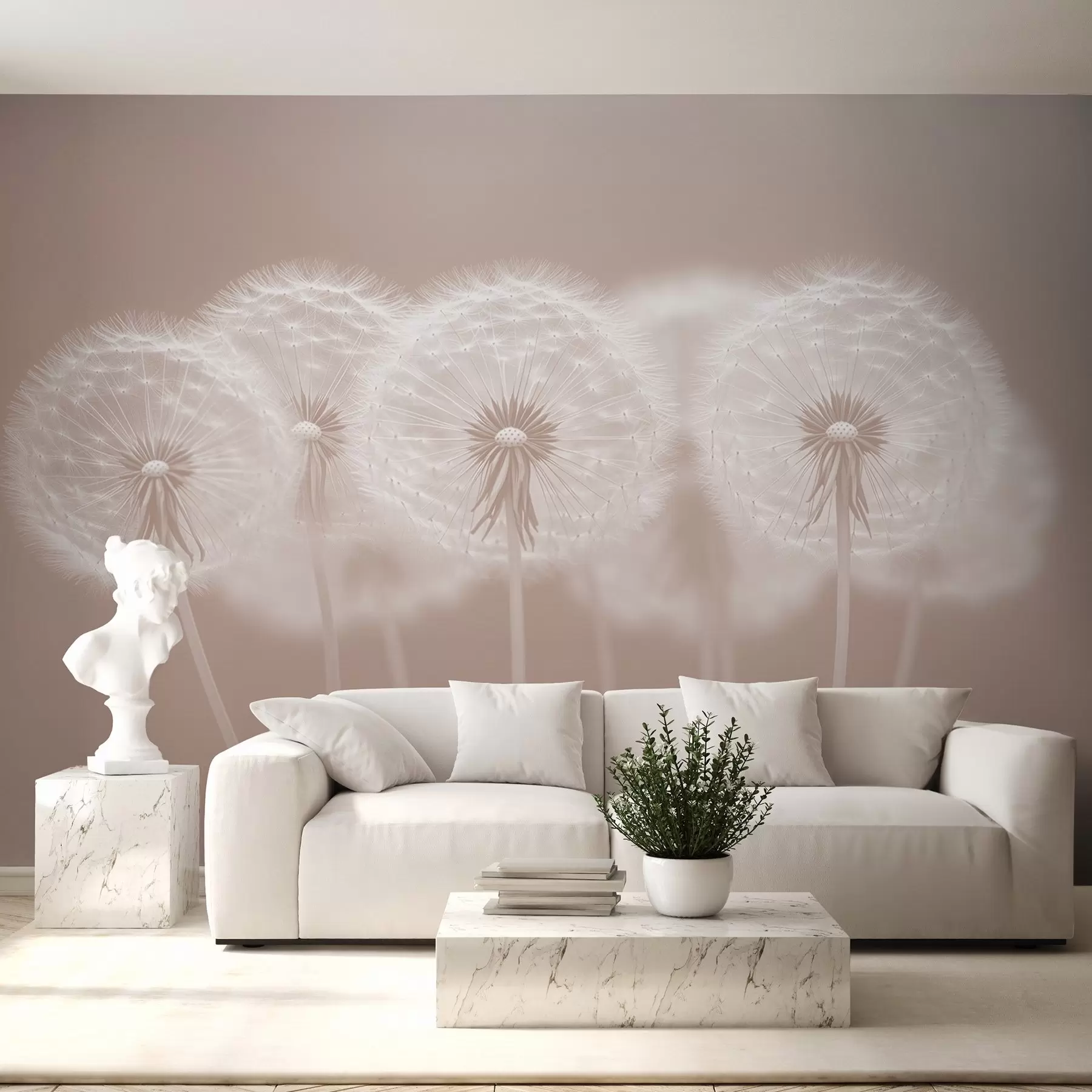 murales de pared Delicados dientes de león rosas sobre un fondo natural rosa w08498v1