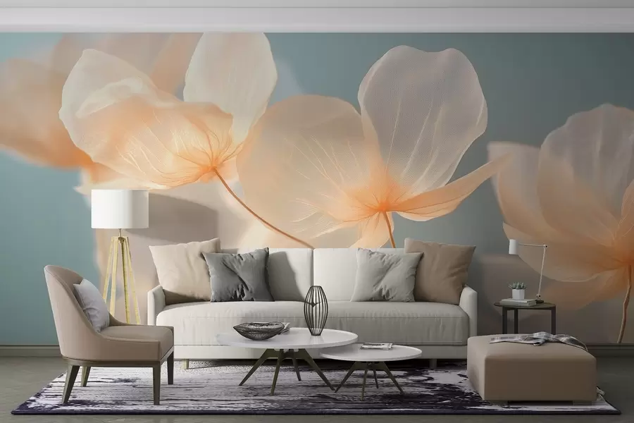 murales de pared Pétalos de loto, una delicada composición con fondo azul w08500