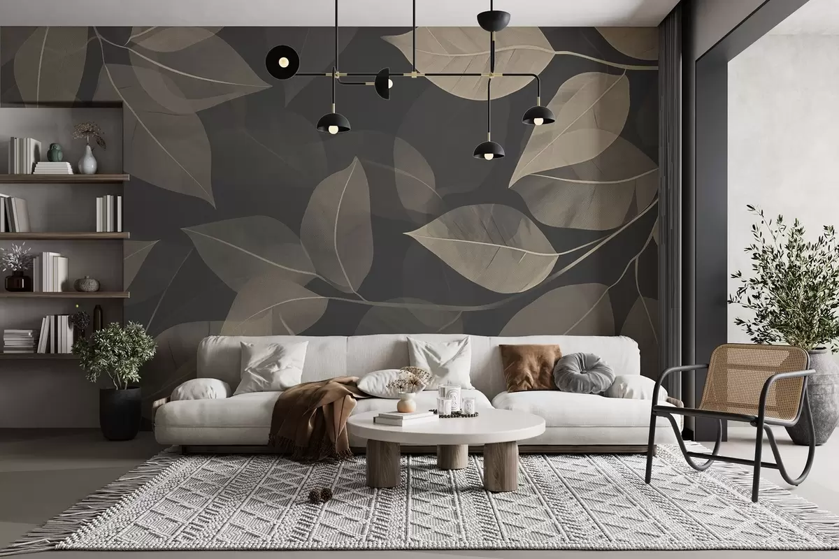 murales de pared Ramas de hojas en tonos azules y grises w08502v1