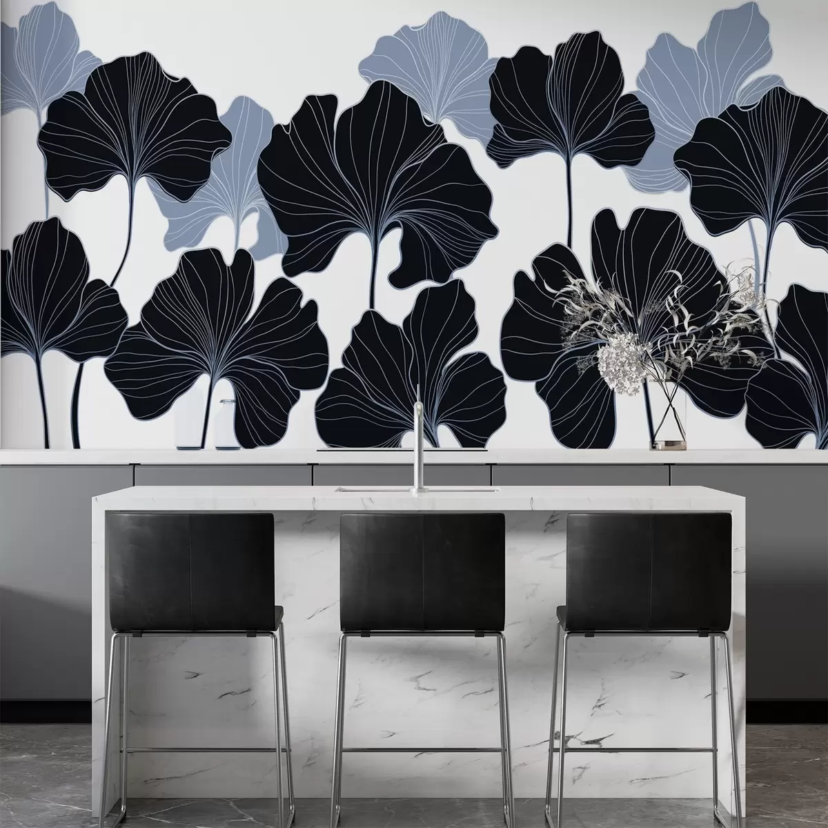 murales de pared Contornos de hojas estilizados w02525