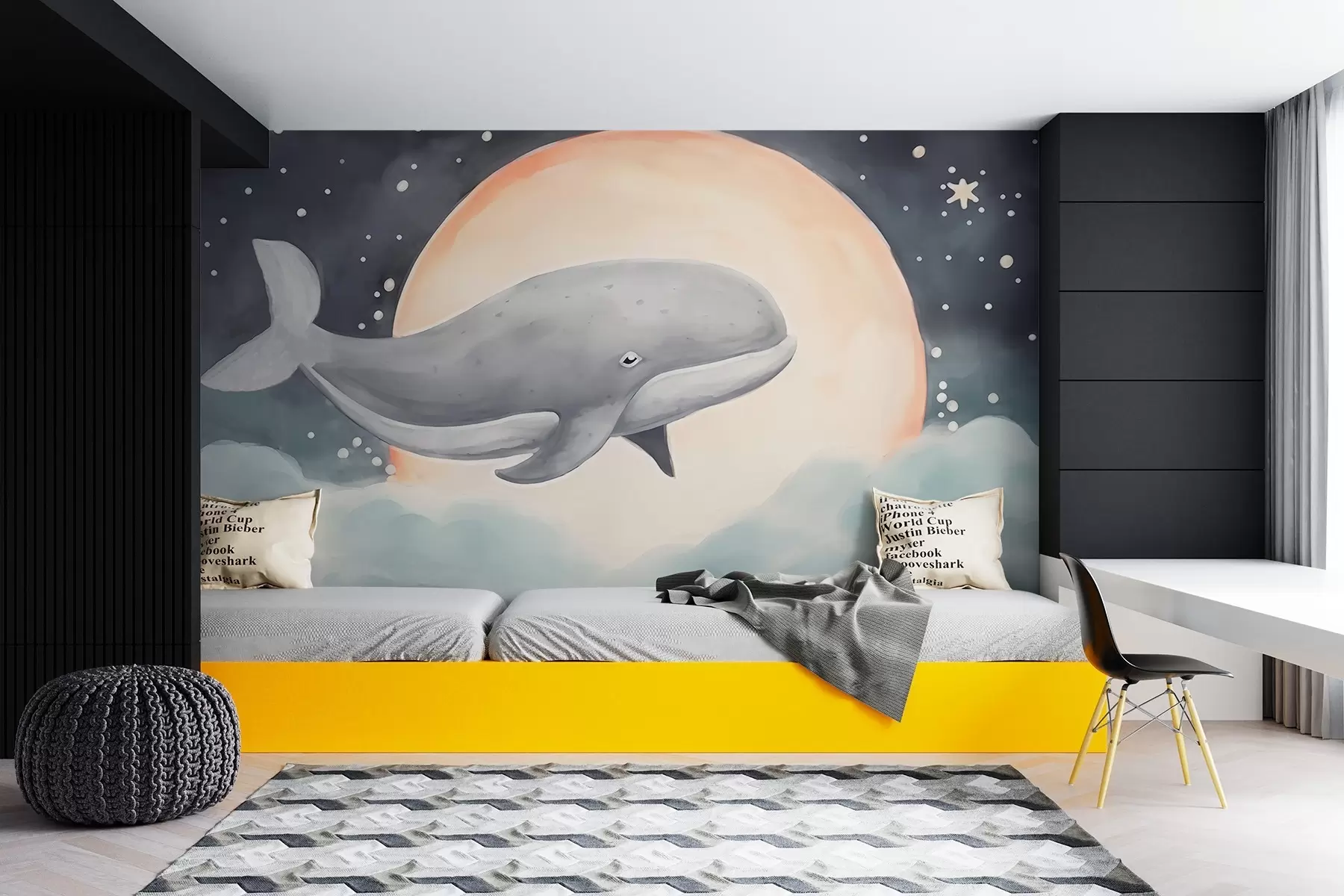 murales de pared Ballena sobre el fondo de la luna w02527