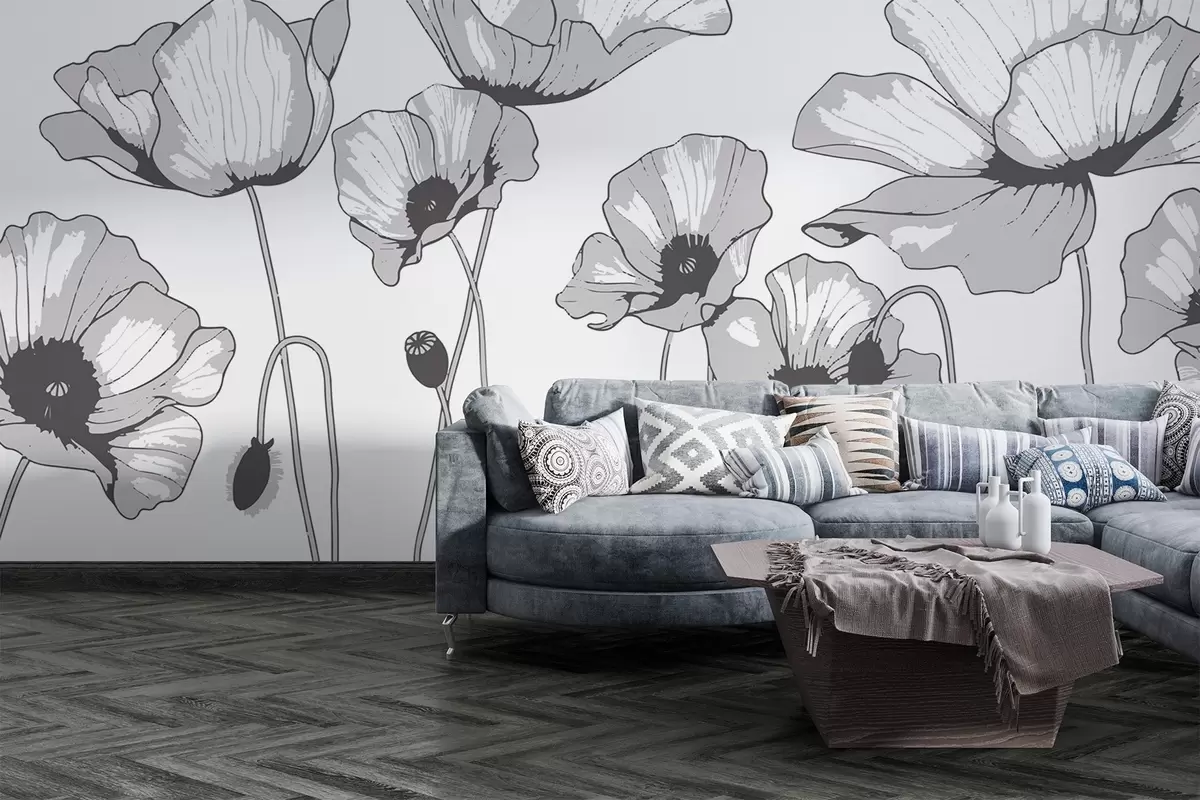 murales de pared Amapolas blancas y negras w02528