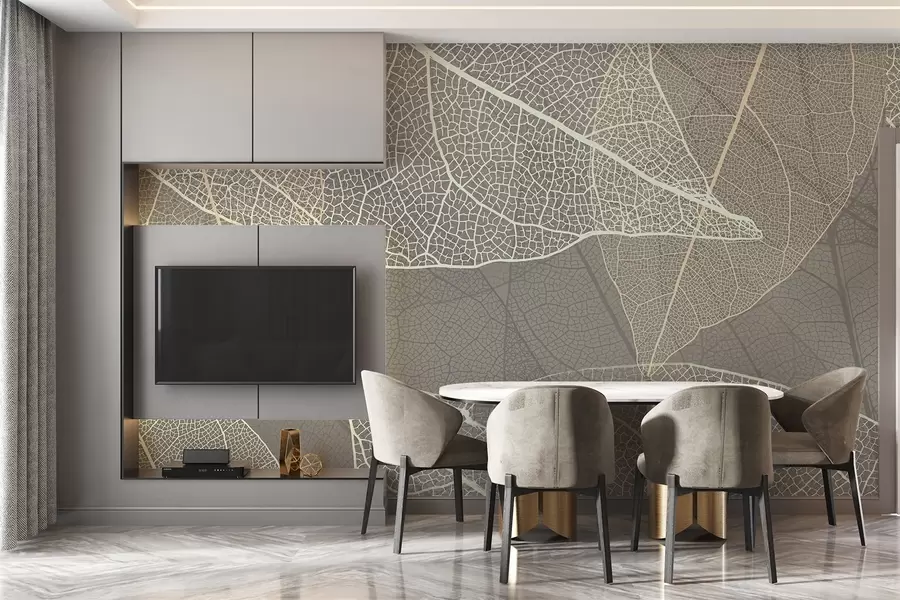 murales de pared primer plano de hojas con venas en tonos grises cálidos w02520v2