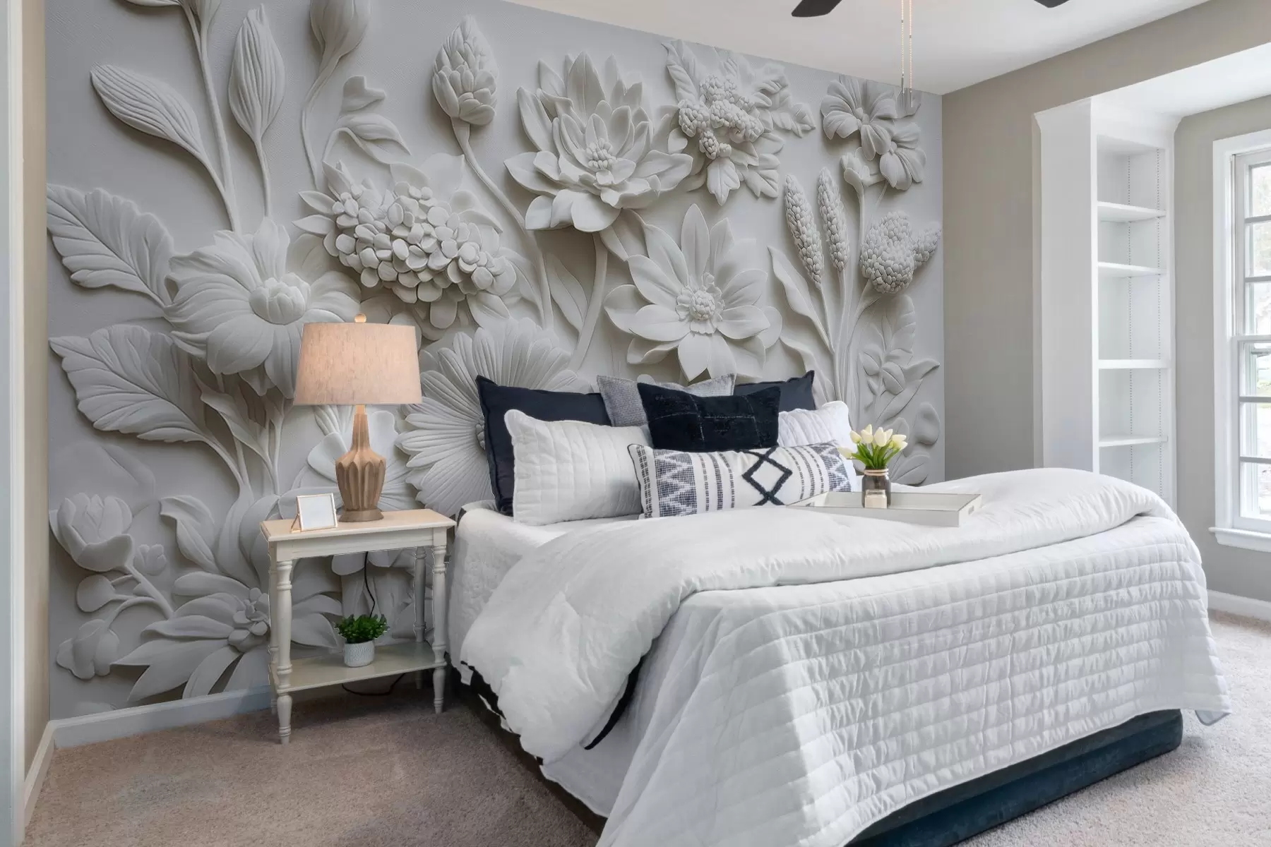 murales de pared papel pintado en bajorrelieve con flores de jardín w02546