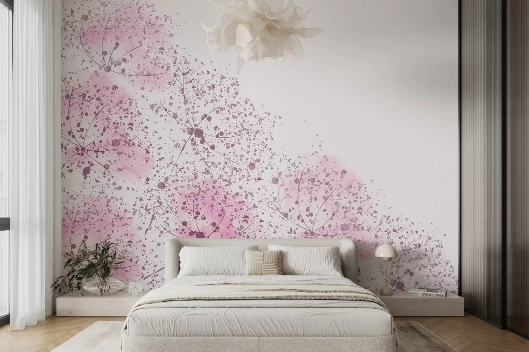 murales de pared dientes de león rosas w02559