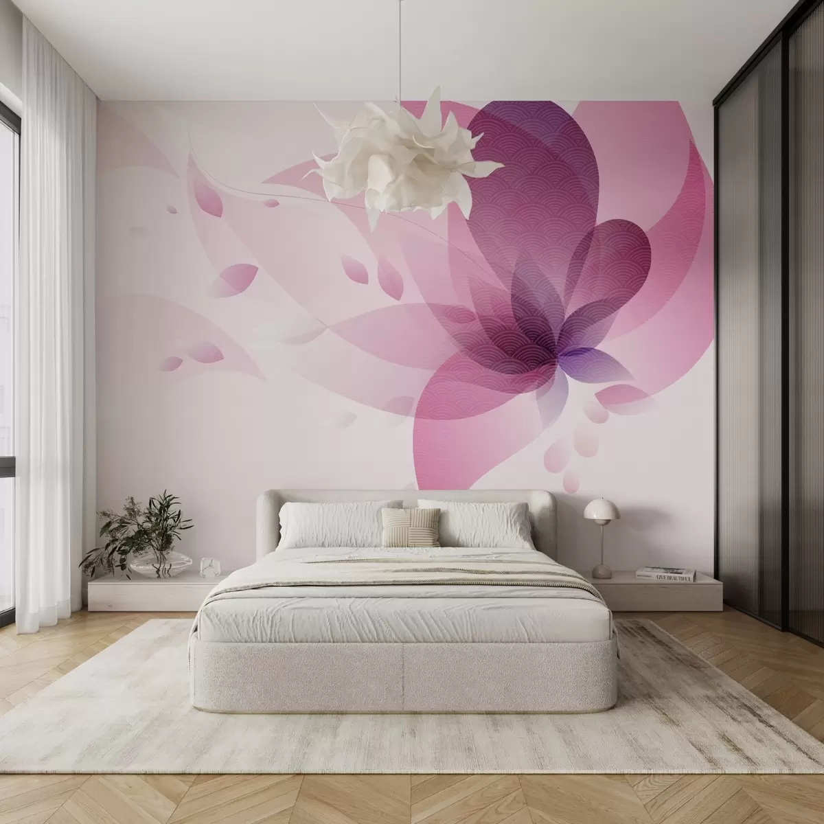 murales de pared se pinta una flor rosa brillante w02562