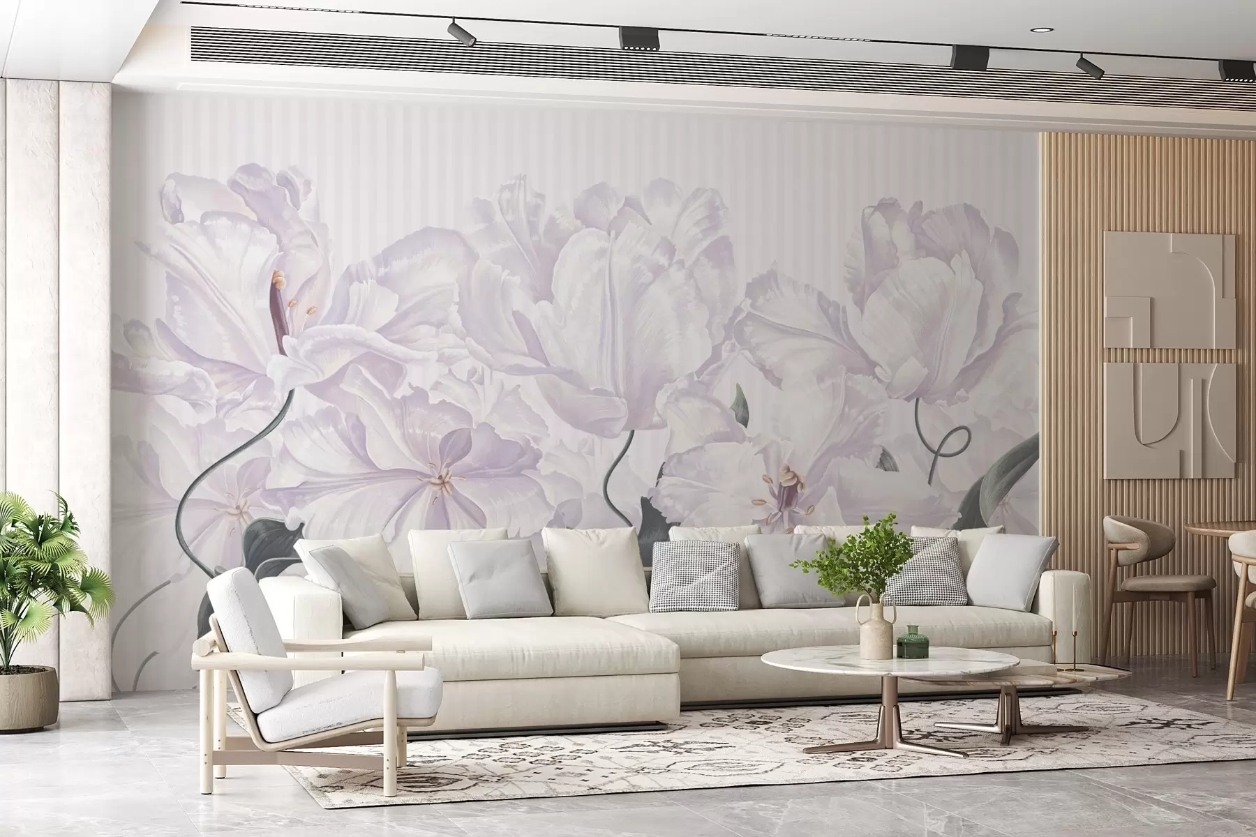 murales de pared delicadas flores rosadas sobre un fondo rayado w02565